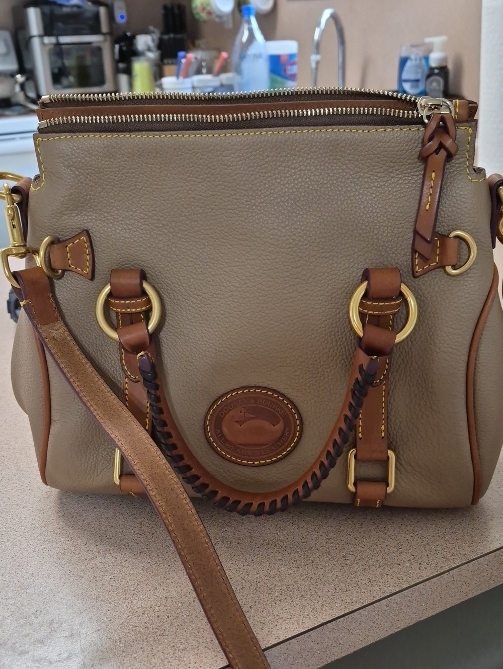 Dooney & Bourke Taupe All Weather Leather 3.0 Satchel